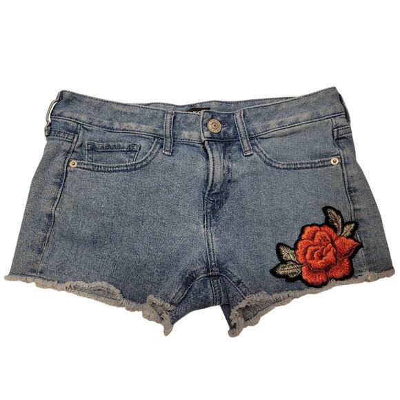 Express Rose Embroidered Denim Shorts Size 0 Low Rise Shortie Summer Style - Picture 1 of 8